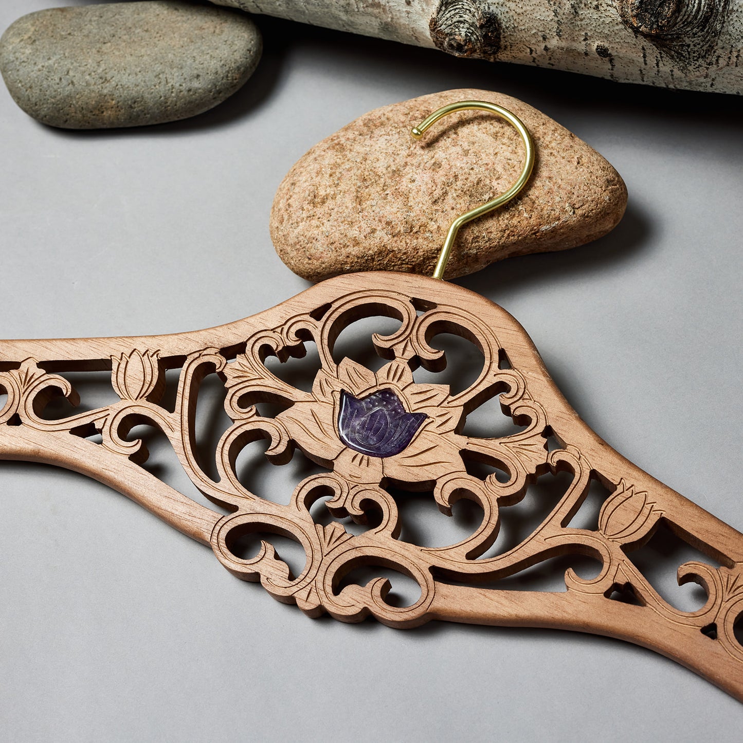 LOTUS DESIGNER WOOD HANGER WITH CRYSTALS